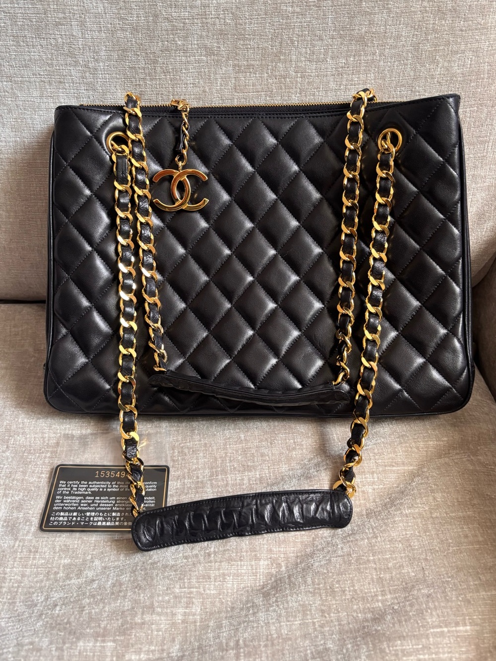 Authentic CHANEL 1991 Vintage 24k gold black lambskin quilted leather classic - Picture 2 of 16